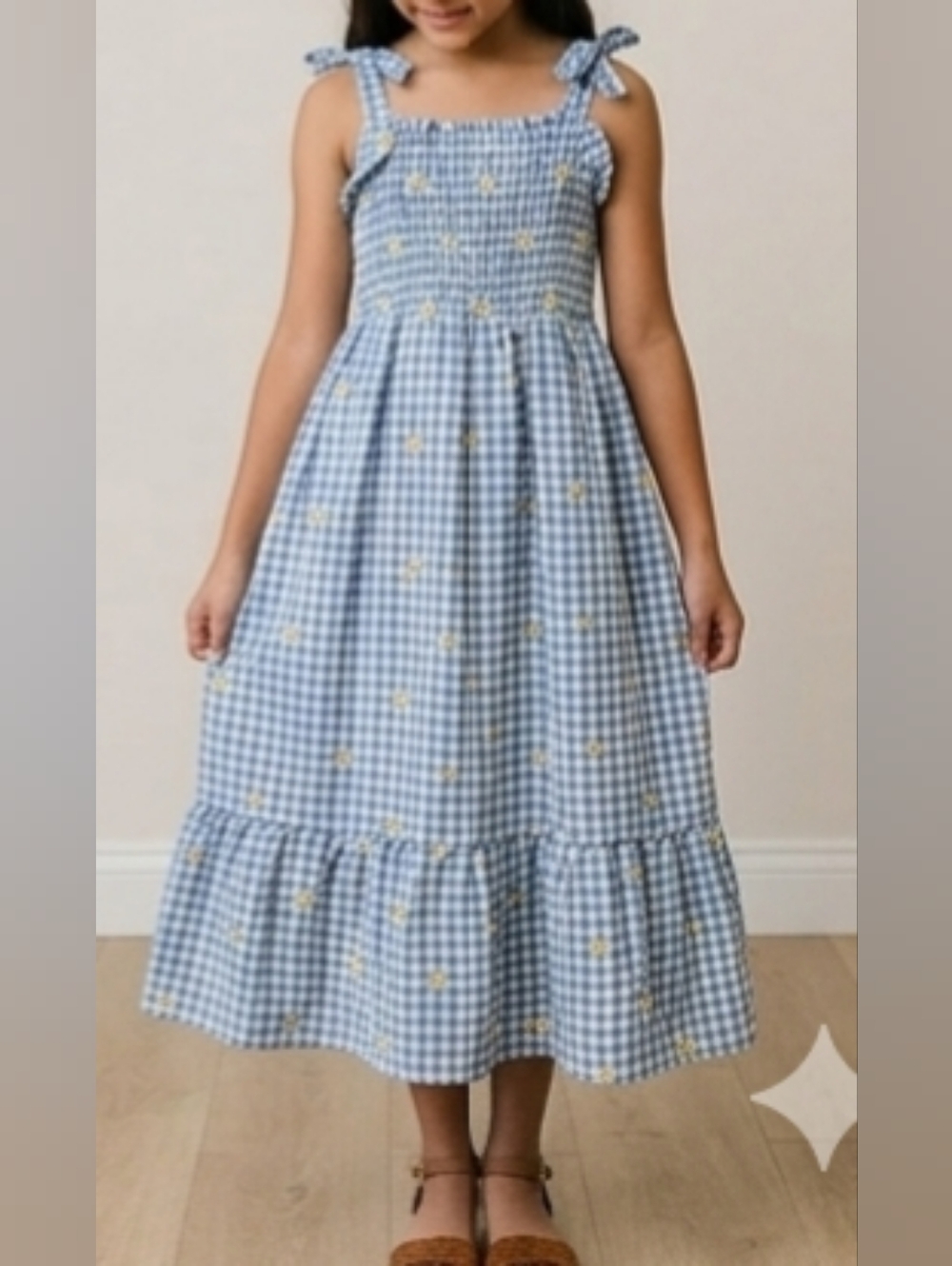 Btwenn Blue Gingham Dress with Yellow Flowers, Size 10(girl)